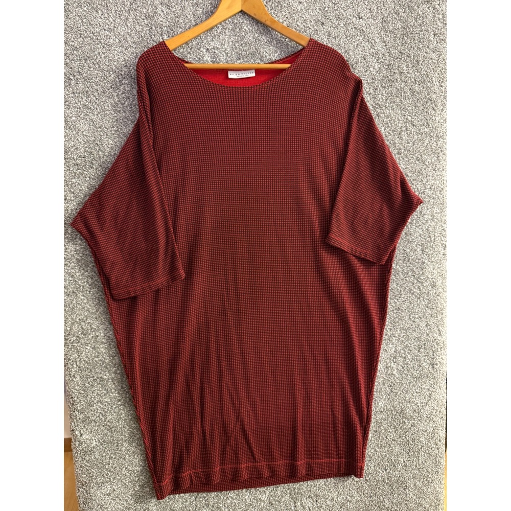 Bryn Walker Tunic Top L Red Black Houndstooth Oversized Lagenlook Made in USA